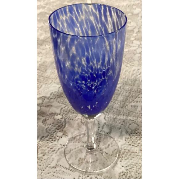 Set of 2 Degas Art Glass Wine - Water Glasses by Block Blue Swirled Blown - Picture 9 of 10